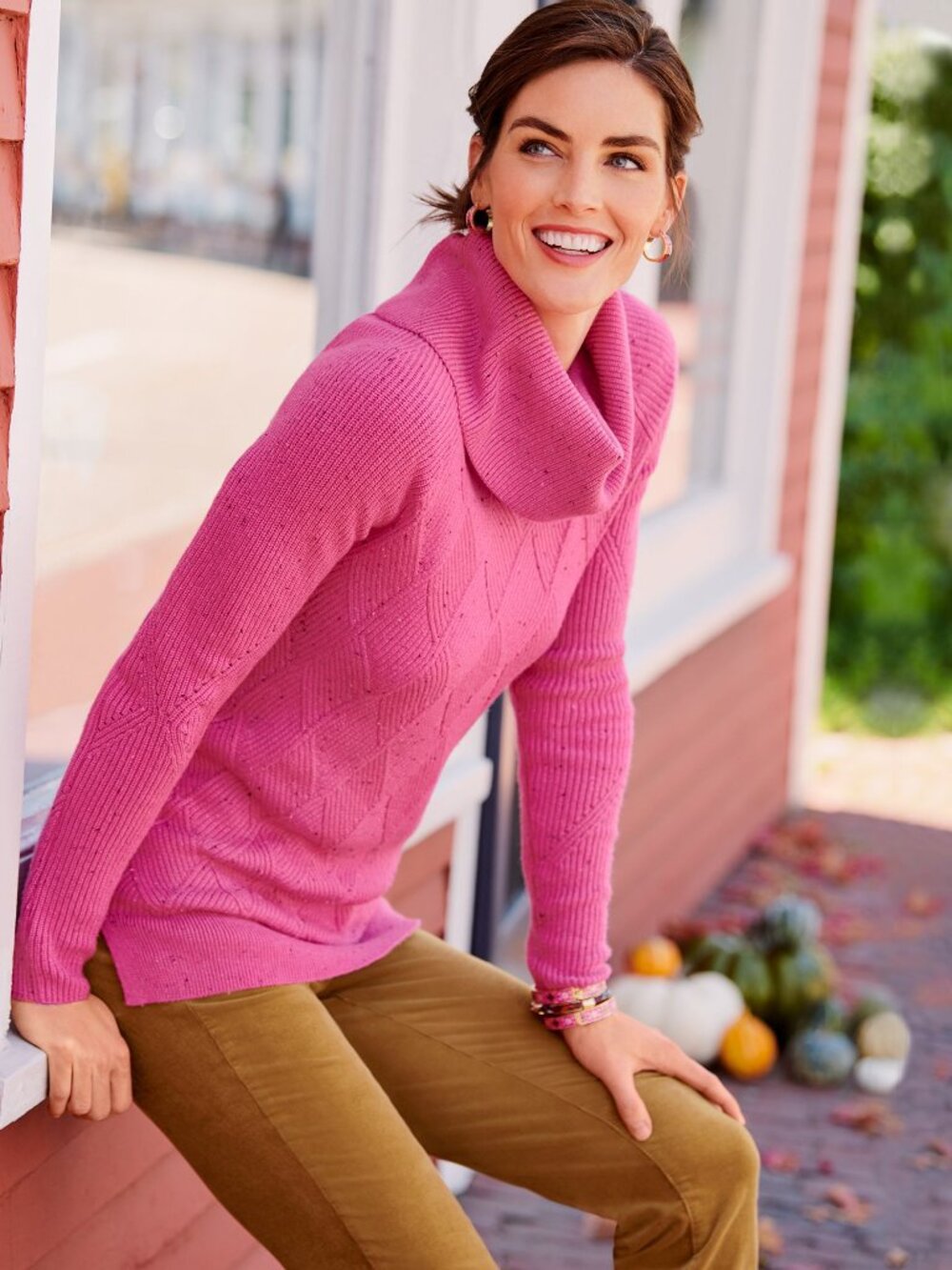 Talbots Cowlneck Diamond Tweed Pullover Pink Speckled Sweater Large